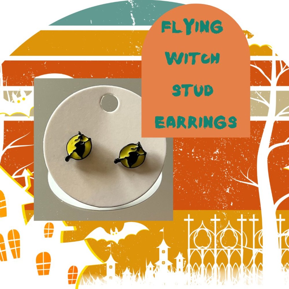 4/$20 Fun Flying Witch Stud Earrings  ~ NEW